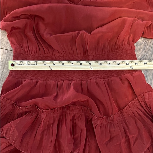 Ramy Brook Kiara Ruffle Mini Dress Brick Red M Sleeveless Smocked Waist Tiered - Picture 7 of 9